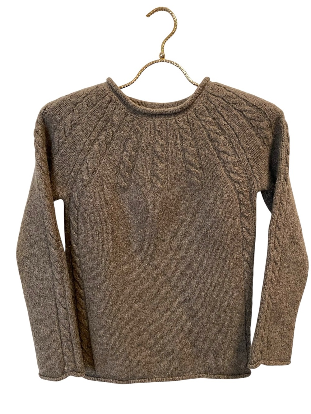 Fisherman Out of Ireland Women’s Wool Cashmere Cable Knit Sweater Brown S